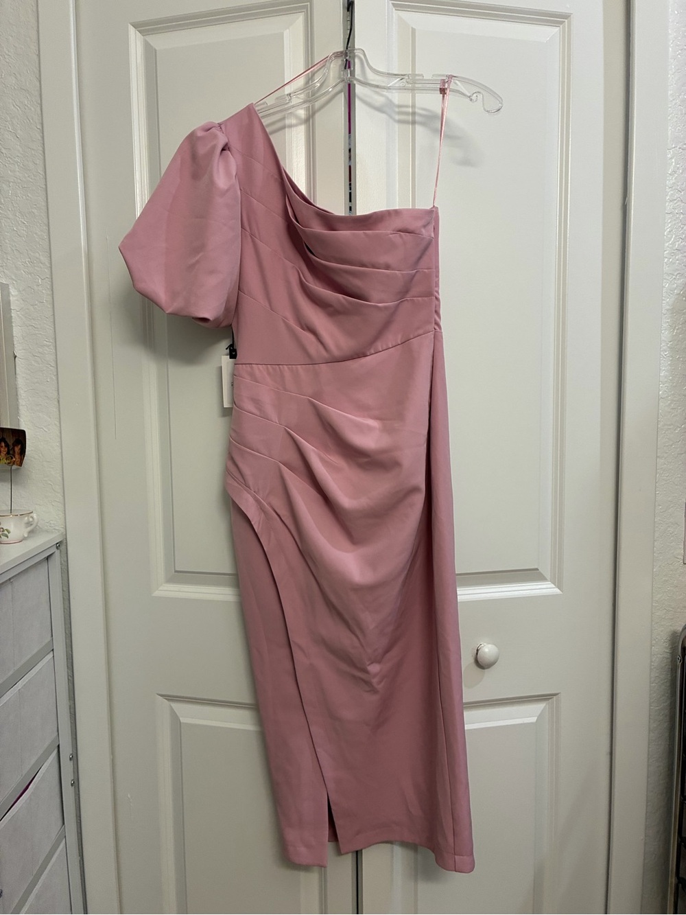 Asymmetric One-Shoulder Pink Dress